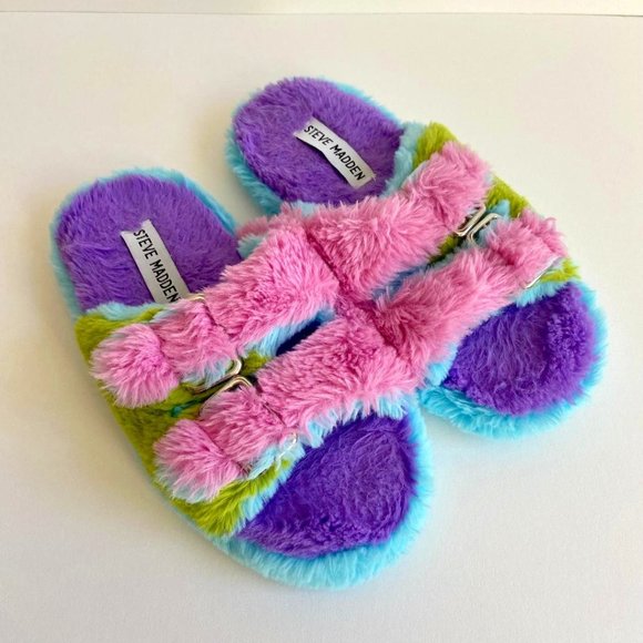 Steve Madden Kids' Jaround Faux Fur Pink Multi-Color Slide Slippers - Picture 1 of 5